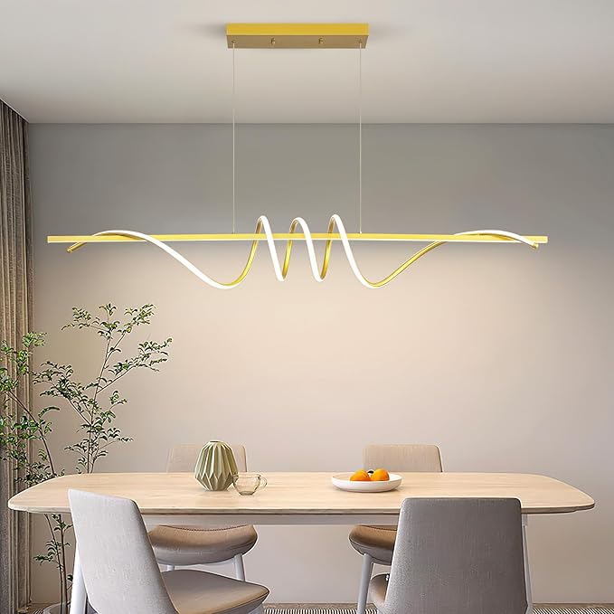 Modern Design Dimmable Desk Linear Pendant Light, with Remote Control Dimmable 3 Color Mode & Brightness Ceiling Lamp, Anti-Flicker Dining Light Fixture for Kitchen, Dining Room (Gold, 57IN)-Ruum Studio Home