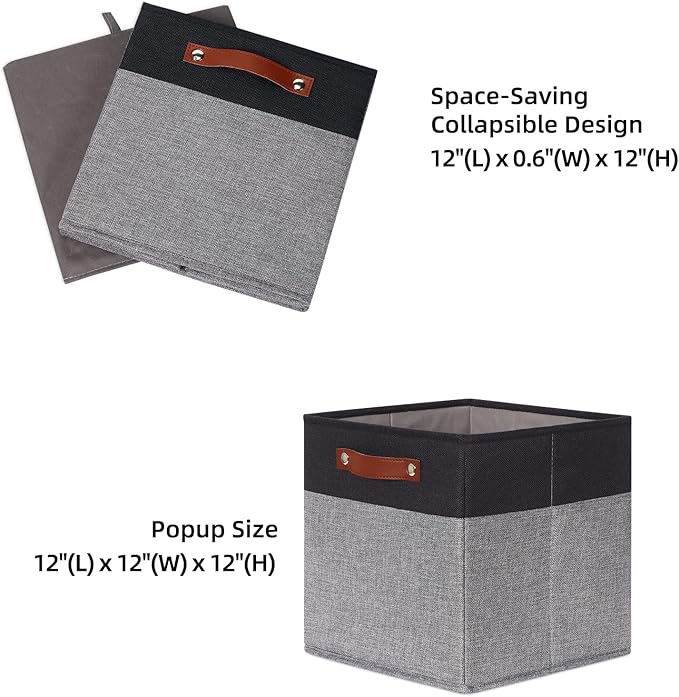 HNZIGE Cube Storage Baskets,Fabric Storage Cubes 12 x 12, Set of 4,Decorative Storage Baskets for Organizing with Handles,Closet Bins for Shelf Organizer Home Toy Nursery Closet(Black Gray)-Ruum Studio Home