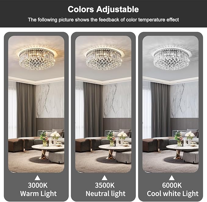 6-Lights Black Crystal Flush Mount Chandelier Light Fixture K9 Crystals Modern Ceiling Lights Elegant Pendant Lamp for Bedroom,Hallway,Bar,Living Room,Dining Room,H5.9 xW20 (Bulbs Not Included)-Ruum Studio Home