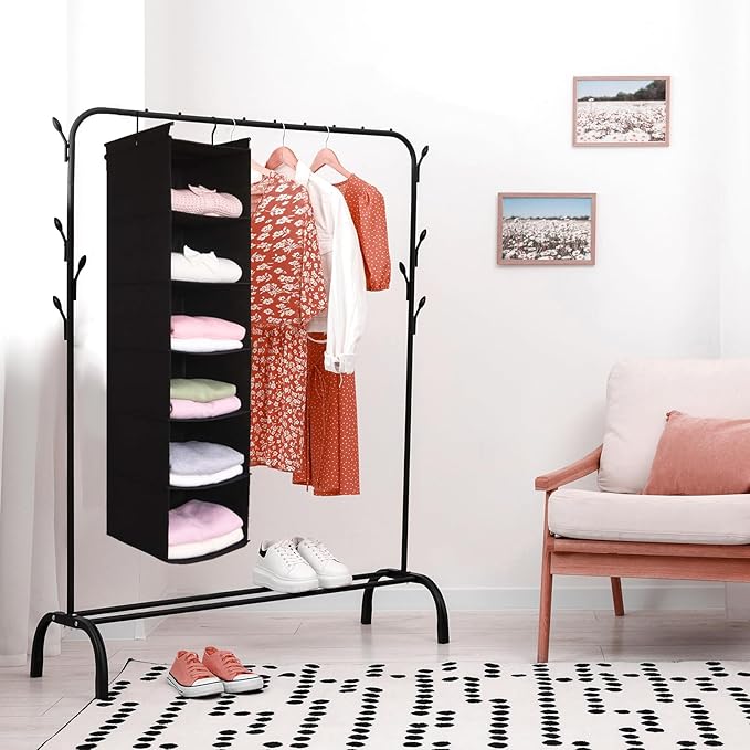 MAX Houser 6 Tier Shelf Hanging Closet Organizer, Closet Hanging Shelf with 2 Sturdy Hooks for Storage, Foldable (Black)-Ruum Studio Home