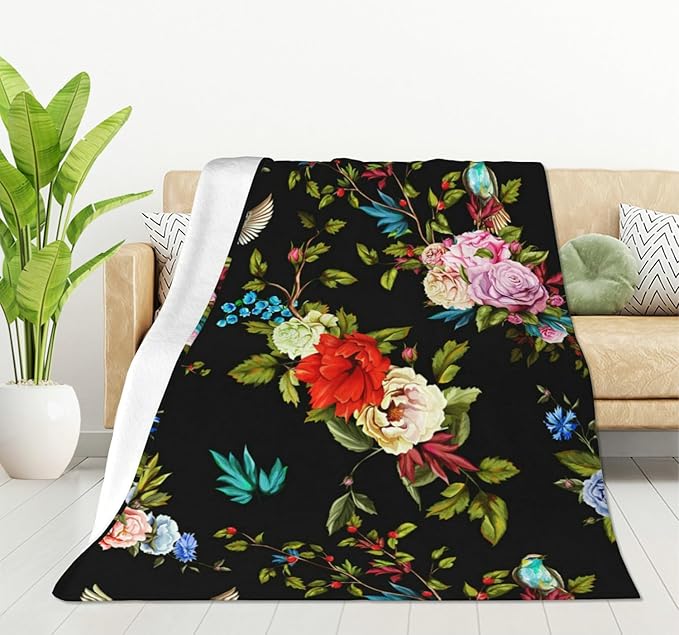 HGOD DESIGNS Wild Flowers Blanket for Women, Lightweight Soft Fleece Flannel Throw Blanket Peony Roses Sofa Couch Living Room 50x60 Inch-Ruum Studio Home