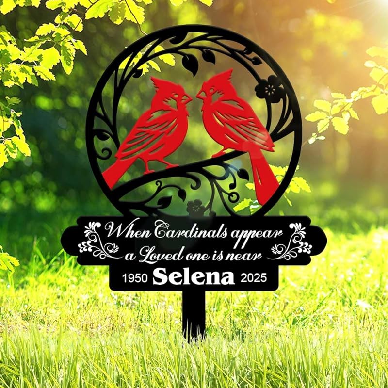 Personalized Cemetery Memorial Metal Stakes, Cardinals Memorial Grave Markers,Graden Decorations for Loss of Mother Father, Outdoor Sympathy Decor Gift-Ruum Studio Home