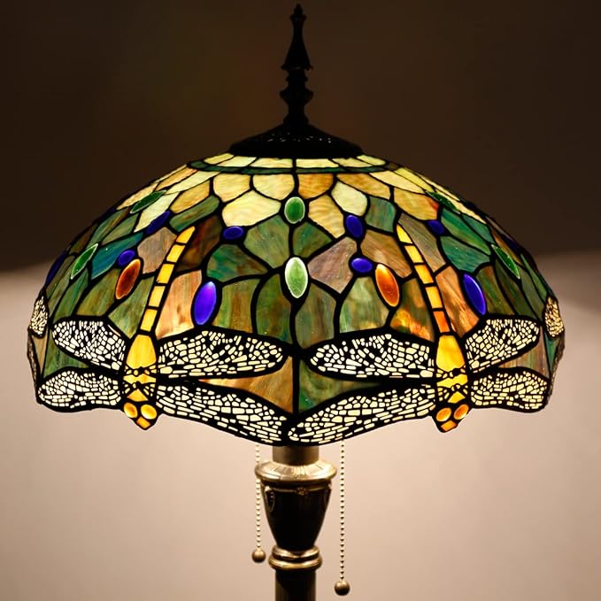 Tiffany Floor Lamp Stained Glass Lamp Standing Reading Light 16x16x70 Inch for Living Room (Amber Yellow Dragonfly)-Ruum Studio Home