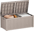 150 Gallon Outdoor Storage Cabinet, Large Outdoor Storage Box for Patio Furniture Covers, Cushion Pillows, Waterproof Deck Box with Lockable Lid for Garden Tools, Pool Accessories, Taupe-Ruum Studio Home