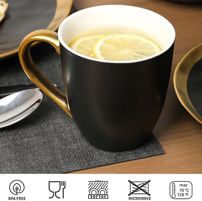 vicrays Coffee Mug Set, 11 Ounce, Set of 6, Ceramic Mug for Men, Women, Unique Glazed Mugs with Handle for Coffee, Tea, Milk, Cocoa, Cereal(Black with Golden)-Ruum Studio Home