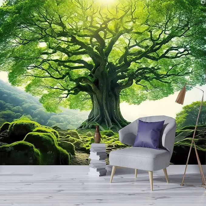 FENDROM Nature Green Big Tree Wall Tapestry Landscape Forest Mountains Sunshine Through Tree of life 3D Print Wall Art for Bedroom Living Room Dorm Decor-Ruum Studio Home