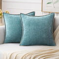 MIULEE Pack of 2 Couch Throw Pillow Covers 18x18 Inch Coastal Smoke Blue Farmhouse Decorative Pillow Covers with Stitched Edge Soft Chenille Solid Dyed Spring Pillow Covers for Sofa Bed Living Room-Ruum Studio Home
