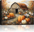 Autumn Pumpkin Barn Framed Wall Art Decor, Moody Fall Decor Rustic Country Landscape Picture Print for Farmhouse Decor,Thanksgiving Decorations Country Canvas Wall Art, Ready to Hang-Ruum Studio Home