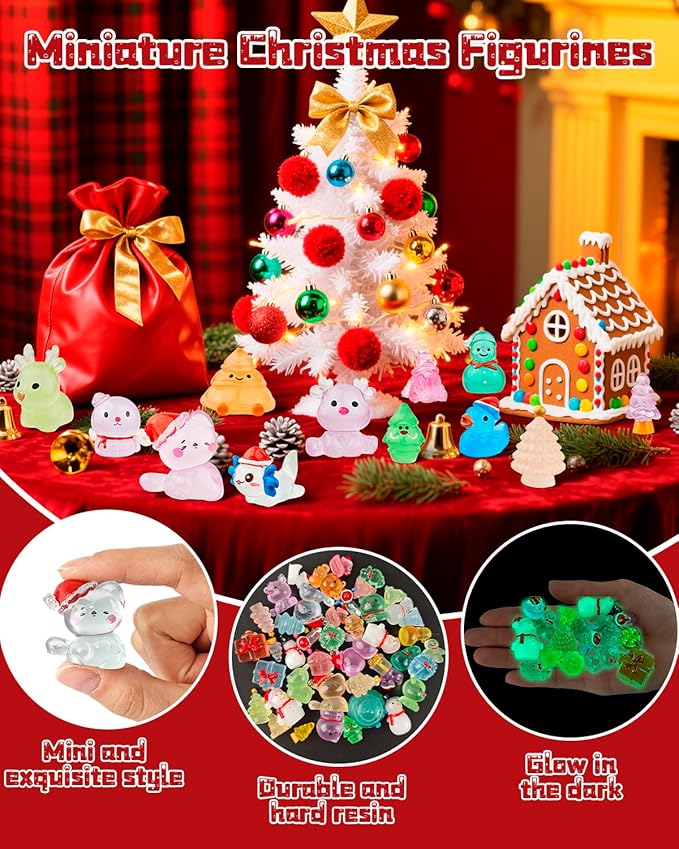 75 Pcs Miniature Christmas Figurines - Luminous Mini Resin Figures to Hide, Glow in The Dark Resin Animals for Micro Landscape Aquarium Fairy Garden Dollhouse Decor-Ruum Studio Home