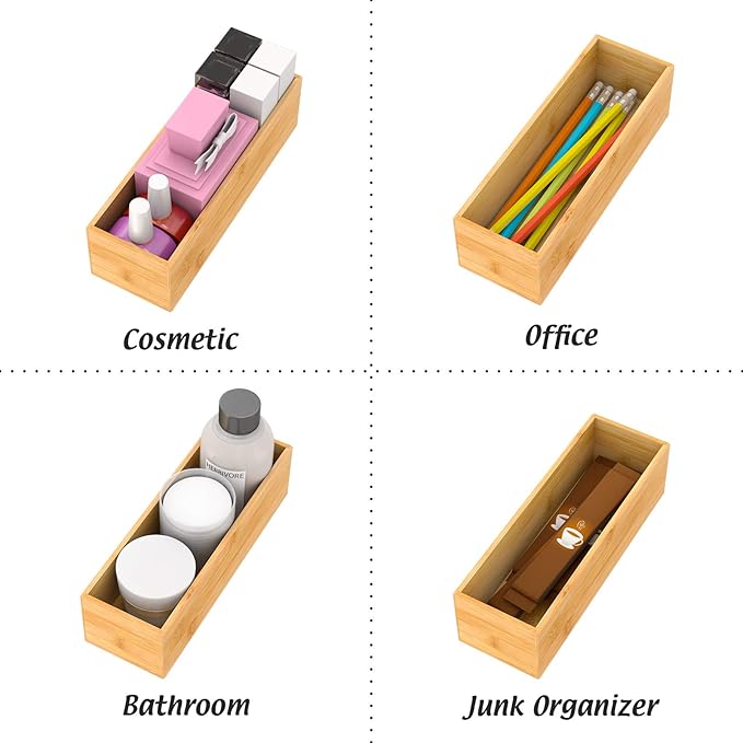 Bamboo Kitchen Drawer Organizer, Wooden Storage Box for Utensil Organizer Silverware Tray Cutlery Holder Flatware Containers - Multi-Use Deep Drawer Dividers Organizer for Bathroom, Jewelry, 9"3"2.5"-Ruum Studio Home