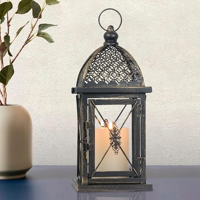 NEEDOMO 14.4" Outdoor Lantern, Large Vintage Lanters Decorative Indoor with Clear Glass, Metal Candle Lantern Decor for Home, Table, Patio, Front Porch, Rustic Farmhouse Wedding Shelf-Ruum Studio Home