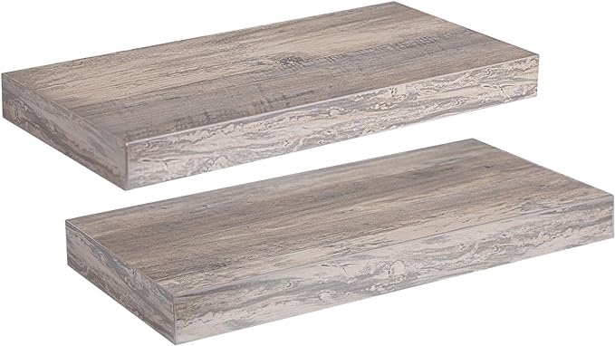 HOOBRO Floating Shelves for Wall, Wall Mounted Shelf Set of 2, 15.7" Hanging Shelf with Invisible Brackets, for Wall in Bathroom, Bedroom, Toilet, Kitchen, Living Room, Office, Greige BG40BJ01-Ruum Studio Home