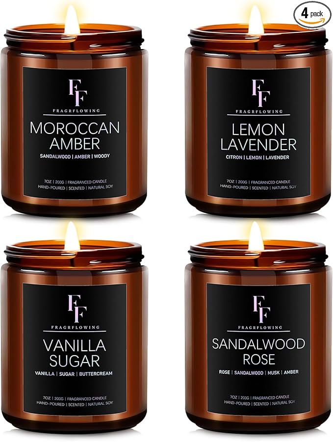 Scented Candles for Home Scented Aromatherapy Candles, 4 Pack 28 Oz Soy Wax Candle Gift Set for Women Men (Lemon Lavender/Vanilla Sugar/Sandalwood Rose/Moroccan Amber)-Ruum Studio Home