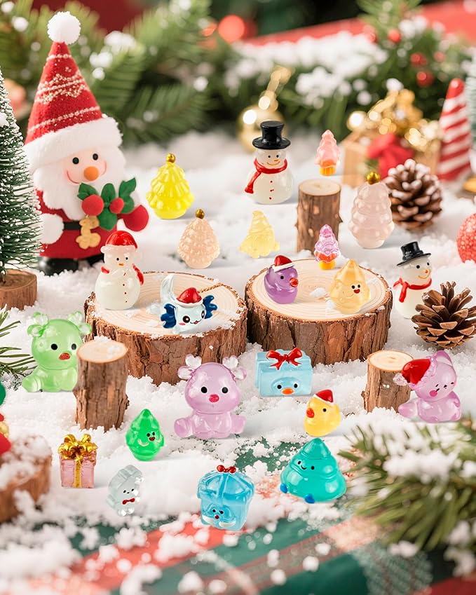75 Pcs Miniature Christmas Figurines - Luminous Mini Resin Figures to Hide, Glow in The Dark Resin Animals for Micro Landscape Aquarium Fairy Garden Dollhouse Decor-Ruum Studio Home