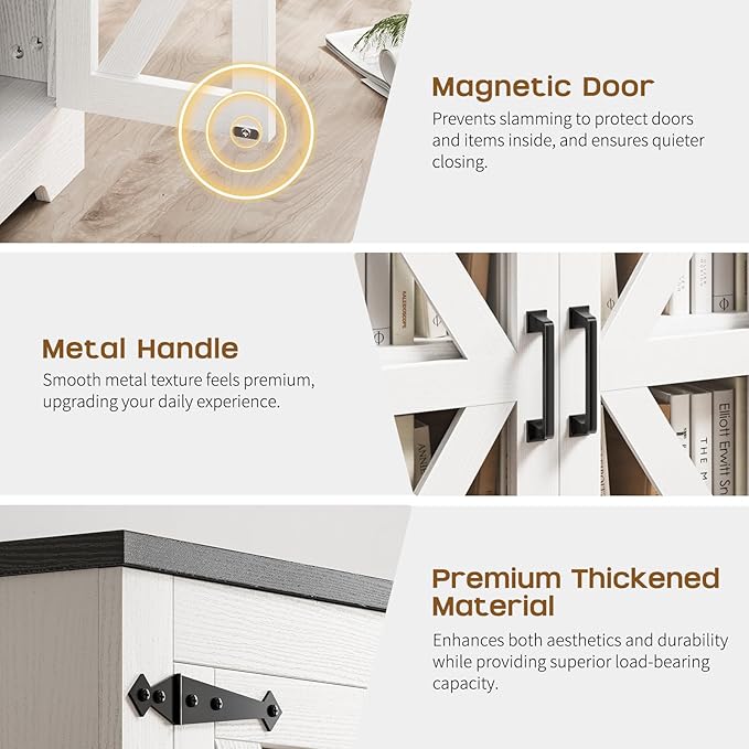 Farmhouse Side Table with Storage Cabinet, End Table with Adjustable Shelf, Large Night Stand, Wood Nightstand with Charging Station, 24" End Tables Living Room, Rustic Bed Side Tables Bedroom-Ruum Studio Home