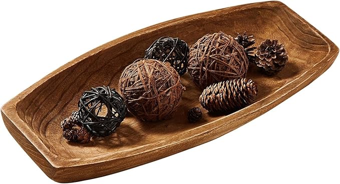 Uziass Wood Dough Bowl, 17.25"x 8.8" Hand Carved Wooden Dough Bowls for Decor Rustic Wood Dough Bowls Decorative Wooden Dough Fruits Bowl for Table Centerpiece Dining Living Room Home Kitchen Decor-Ruum Studio Home