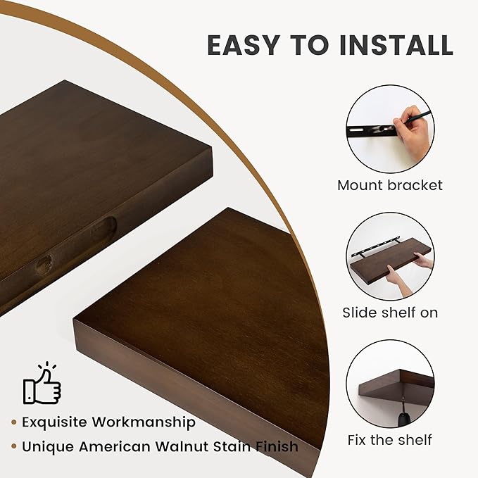 48 Inch Fireplace Mantel - 8 Inch Deep Rustic Premium Solid Pine Wood Floating Shelf - Farmhouse Wall Mounted Display Shelf - Heavy-Duty Metal Bracket - 48"W x 8"D - Set of 1 - American Walnut Color-Ruum Studio Home