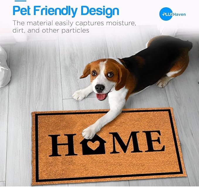 PLUS Haven Coco Coir Door Mat with Heavy Duty Backing, Natural Home Doormat, 17.5”x30” for Entrance, Front Porch, Easy to Clean Entry Mat, Outdoor and Indoor Uses, Home Decor-Ruum Studio Home