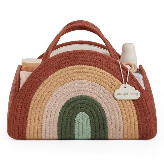 Blissful Diary Baby Diaper Caddy Organizer, Cotton Rope Diaper Caddy Basket, Large Storage Basket, Gift for Baby Shower, Newborn Essentials, Rustic Rainbow-Ruum Studio Home