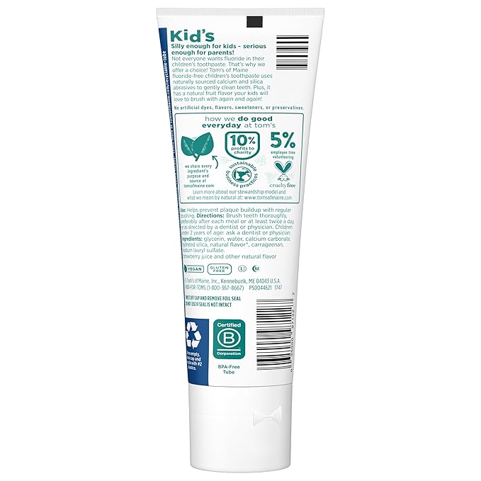 Tom's of Maine Natural Kid's Fluoride Free Toothpaste, Ages 2+, Silly Strawberry, 5.1 oz. 3-Pack (back in original formula)-Ruum Studio Home
