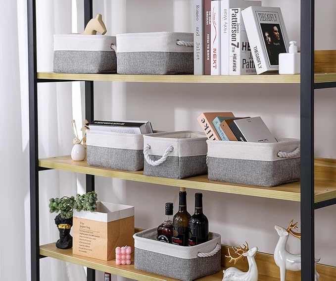 Storage Baskets 12x8x5 inch 10 Pack Fabric Baskets Foldable Storage Bins Decorative Baskets cloth storage baskets Storage Foldable Storage Bin with Rope-Ruum Studio Home