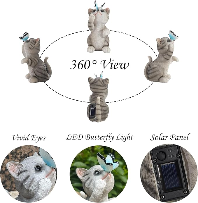 Solar Cat Outdoor Figurines Garden Decor with Butterfly Cat Statue Light for Lawn Ornaments Porch Patio Balcony Yard Decorations Outdoor Birthday Gifts for Women Grandma Mother’s Day-Ruum Studio Home