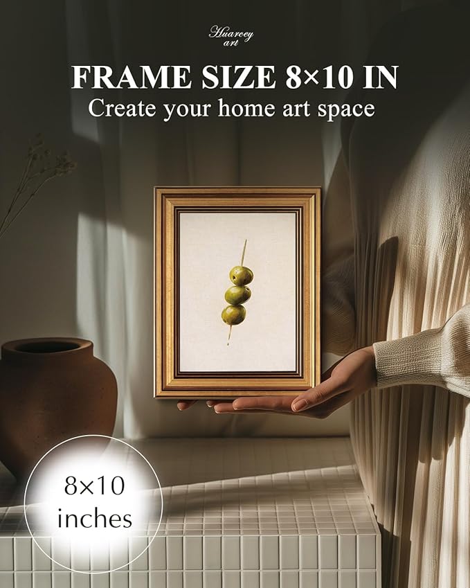 HUARCEY Gold Framed Wall Art for Living Room, Olive Skewers Painting Prints, Vintage Wall Decor for Kitchen, Minimalism Bedroom Wall Art for Home Office A string of olives 10L x 8W-Ruum Studio Home