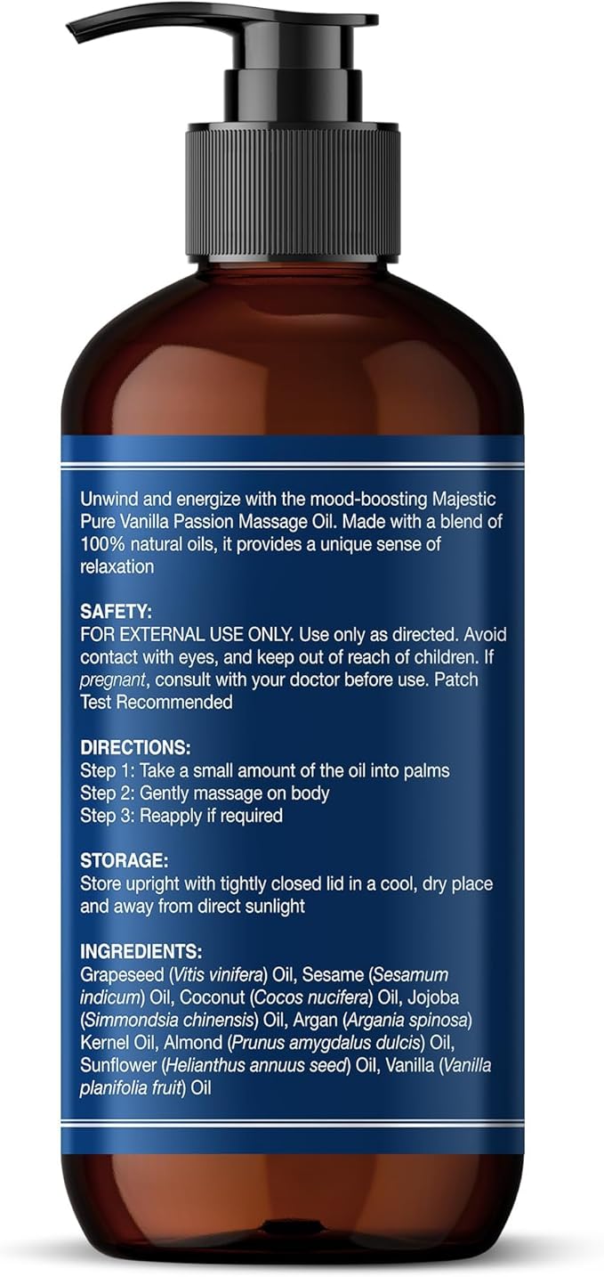MAJESTIC PURE Vanilla Passion Massage Oil for Massage Therapy - Refreshing, and Relaxing - Natural Oils with Vanilla Oil, Coffee Oil & Shea Butter - for All Skin Types - Men and Women - 8 fl oz-Ruum Studio Home