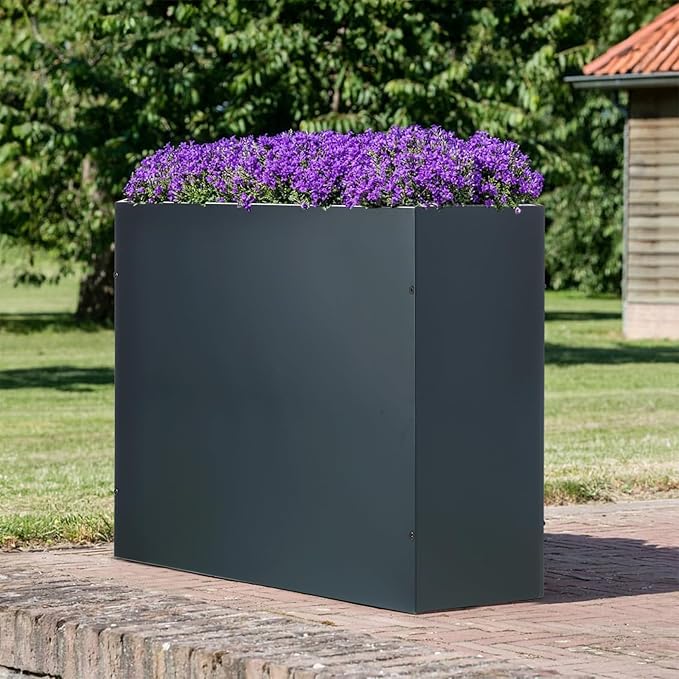 SUNNYPARK Large Metal Planter Box 32”x 12”x 24”, Rectangular Modern Grey Metal Planter Box Heavy Duty with Drainage Holes for Outdoor Garden Patio-Ruum Studio Home