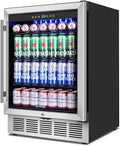 24" Beverage Refrigerator & Cooler, 180 Cans Under Counter Fridge with Lock, Glass Door & Powerful Cooling Compressor - Quiet, Built-in/Freestanding Drink Fridge-Ruum Studio Home