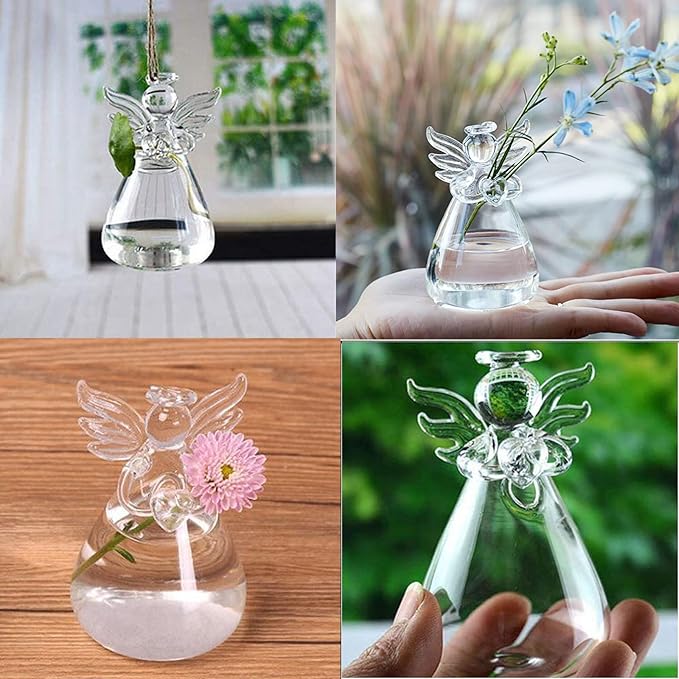 Angel Design Glass Vases Clear Flower Plant Terrarium Container Hanging Vase Wedding Decor Garden Ornaments Hanging Planter (Pack of 5)-Ruum Studio Home