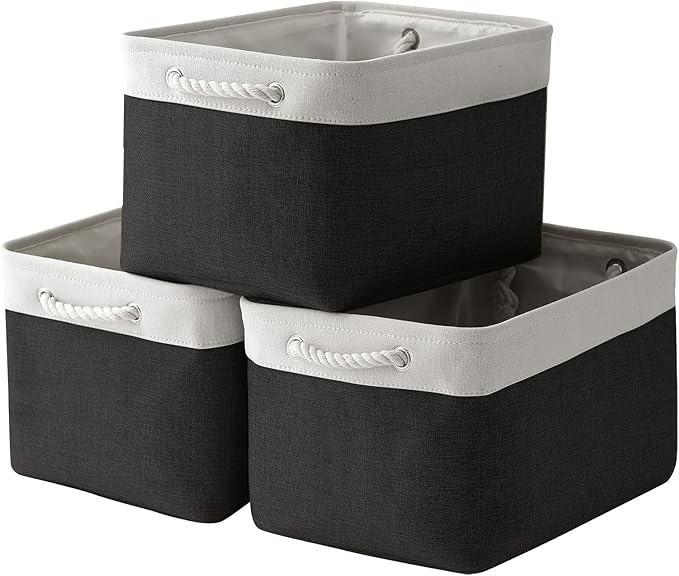 TheWarmHome Storage Basket for Gifts Empty - Large Cubes 3 Pack 15.8x11.8x11.8 inch Storage Bins for Organizing Book Cloth Bathroom Toy (White & Black)-Ruum Studio Home