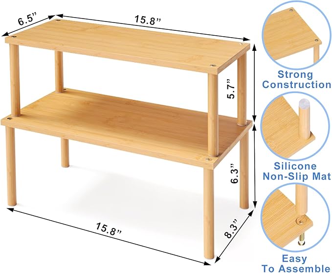 Cabinet Organizer Shelf(Set of 2),Kitchen Counter Shelves,Bamboo Stackable Expandable Spice Rack Countertop(Large)-Ruum Studio Home