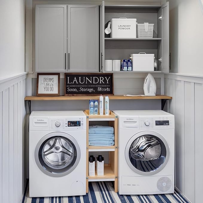 FIMELLO 59" Laundry Room Cabinets Wall Mounted, Kitchen Wall Cabinet with Adjustable Shelf, Wall Cabinets with Doors for Laundry Room, Upper Cabinets for Bathroom, Gray-Ruum Studio Home