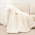 Bigacogo Chunky Knit Throw Blanket for Couch, 60x80 inches, 100% Hand Knitted with Thick Jumbo Chenille Yarn, Cozy Soft Large Rope Knot Cable Crochet Blankets for Sofa Bed Living Room, Ivory-Ruum Studio Home