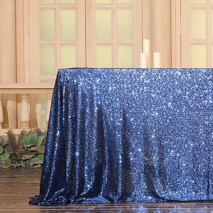 SquarePie Sequin Tablecloth 50 x 72 Inch Navy Blue Sparkly Table Linen for Wedding Party-Ruum Studio Home