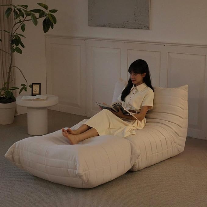 Luxury Ottomans, Modern Square Foot Rest for Sofa Couch Chair, Lazy Floor Seating, Fireside Bean Bag Chair, Tatami Sofa Lounger for Living Room, Bedroom, Office, White-Ruum Studio Home