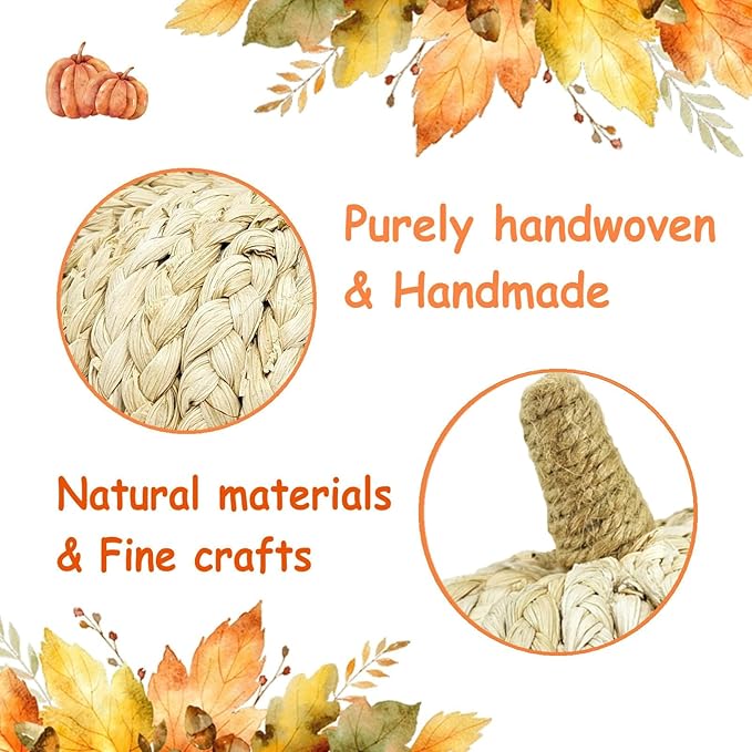 naturevibe 7.5/5.5Inches Braided Cornhusk Pumpkin Decor Set of 2 as Centerpieces for Tables,Natural Corn Stalks Woven Pumpkins for Fall Home Decor,Thanksgiving Decorations or Autumn Harvest Gifts-Ruum Studio Home