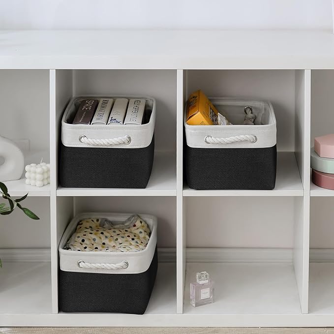 TheWarmHome Storage Bins for Shelves - 1 Pack 13.8x9.7x6.7 inch Storage Basket for Organizing for Closet Organizer Cubes Laundry Cloth Nursery (White & Black)-Ruum Studio Home