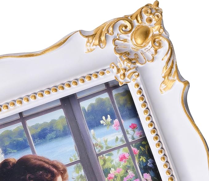 8x10 Vintage Picture Frame with Embossed Flower Design, White Ornate Frame for 8x10 or 5x7 Pictures with White Mat, Hand-Crafted Resin Antique Frames for Tabletop & Wall Hanging, Home Decor (White)-Ruum Studio Home