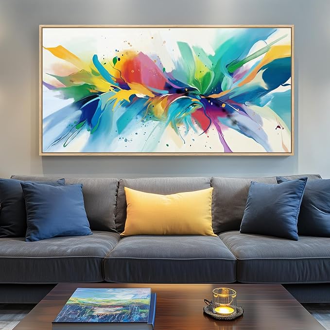 Framed Extra Large Colorful Abstract Wall Art for Living Room, Modern Horizontal Bright Canvas Prints Paintings Artwork for Walls, Bold Color Pictures for Hallway Dining Bedroom Office Wall Decor 30x60 In-Ruum Studio Home