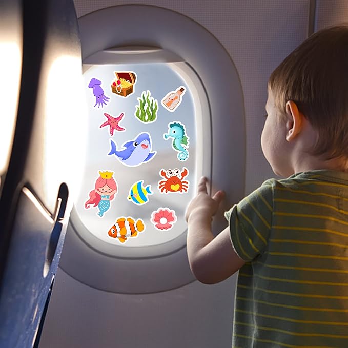 Sea Animals Gel Clings for Kids, 21PCS Thick Vinyl Decals, Cartoon Animal Stickers for Classroom, Home, Nursery, Airplane Birthday Party Supplies, Reusable, Water Resistant, Indoor Usage-Ruum Studio Home