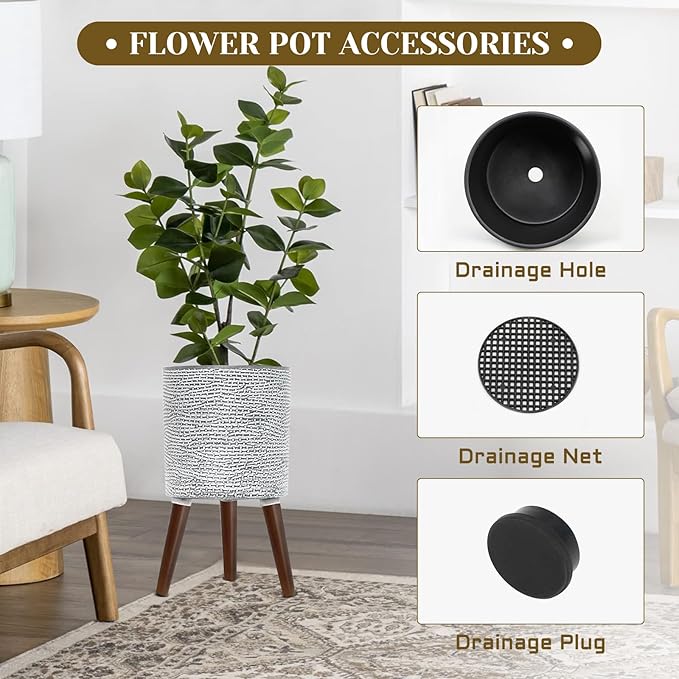 Flower Pot with Legs Tall Flower Pot with Drainage Holes for Indoor and Outdoor Decorative Planting (Gray Wave, 10 Inches)-Ruum Studio Home