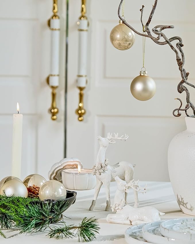 DN DECONATION 2pcs White Christmas Reindeer Statue, Indoor Reindeer Decor, Tabletop Resin Deer Figurine-Ruum Studio Home