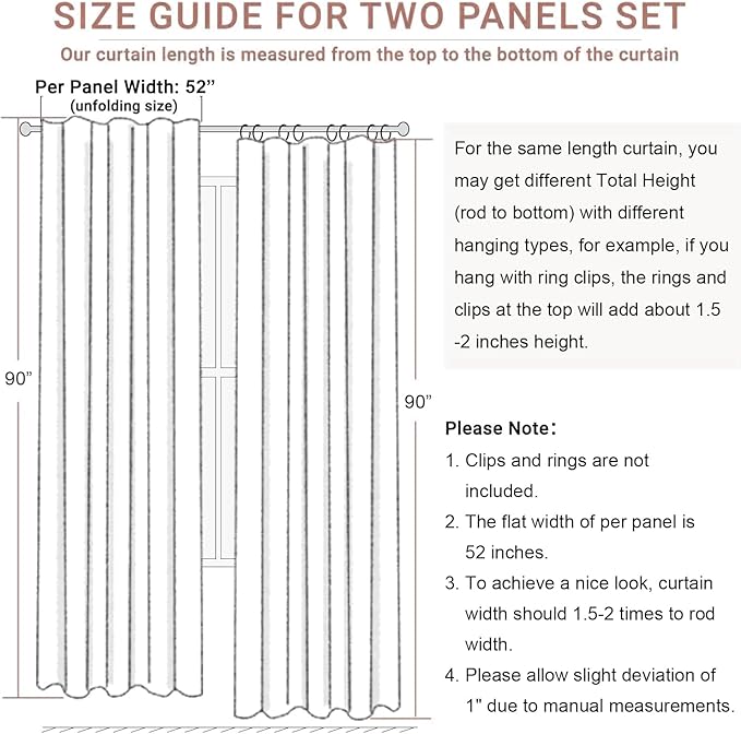 White Complete Blackout 90 Inch Curtains Boho Rustic Closet Kids Curtains 2 Panel Set Linen Cotton Large Window Energy Saving Weather Thermal Curtain Farmhouse Kitchen Boho Drapes 90 Long Floor Length-Ruum Studio Home