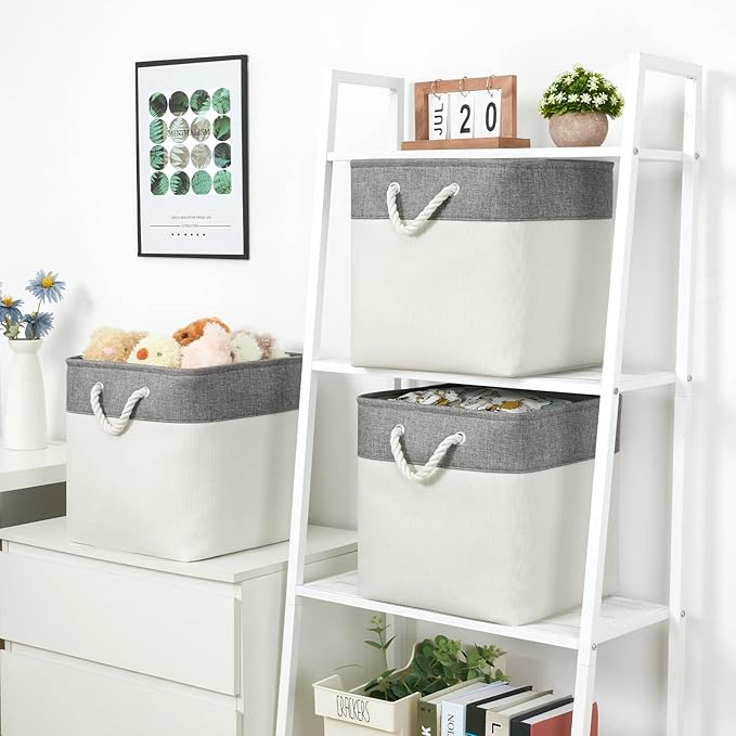 Bidtakay Fabric White Baskets for Shelves Set of 3 Cube Storage Large Organizer Bins 13x13 Closet Storage Bins for Home Office Nursery Collapsible Storage Bins for Organization-Ruum Studio Home