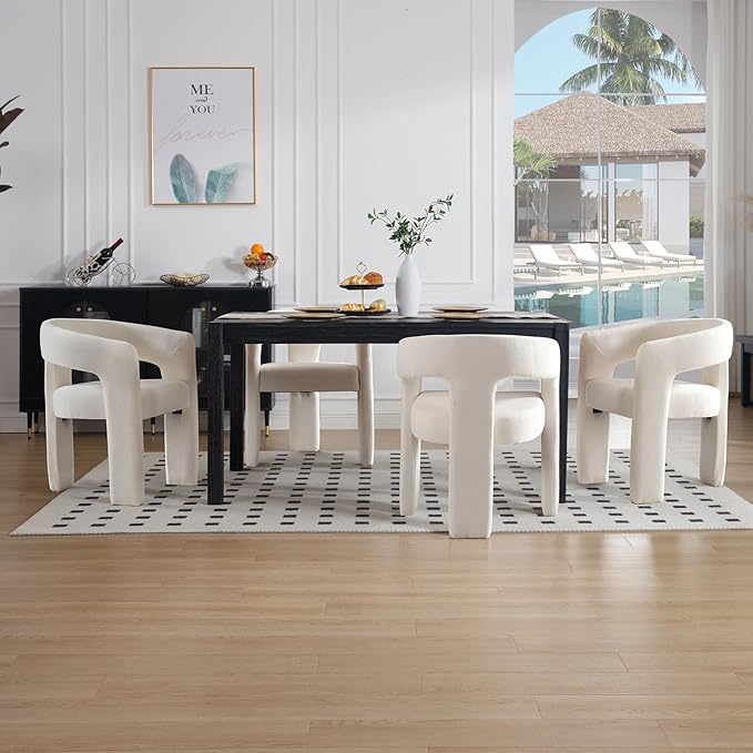 White Chenille Dining Chairs Set of 2, Modern Barrel Dining Room Chairs Upholstered Accent Chair with Arms and Round Back for Living Room Kitchen Armchair No Assembly Needed-Ruum Studio Home