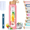 Aqulea Glass Water Bottles 25 Oz with Silicone Sleeve - BPA Free Reusable Wide Mouth Glass Motivational Water Bottles with Fruit Infuser – Leak Proof Borosilicate Water Bottle with Time Marker (Pink)-Ruum Studio Home