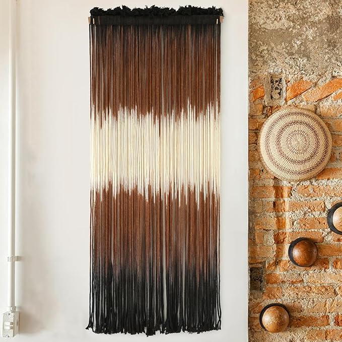 Macrame Wall Hanging Brown Boho Hand Woven Tassel Yarn Tapestry Wall Art for Living Room Bedroom Fiber Art 15''W*43''L-Ruum Studio Home