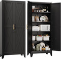 71" H Metal Kitchen Pantry Storage Cabinet, Freestanding Cupboard with 2 Doors and 4 Adjustable Shelves, Standing Storage for Kitchen, Bathroom, Garage, Dinning Room or Utility Room（Black）-Ruum Studio Home